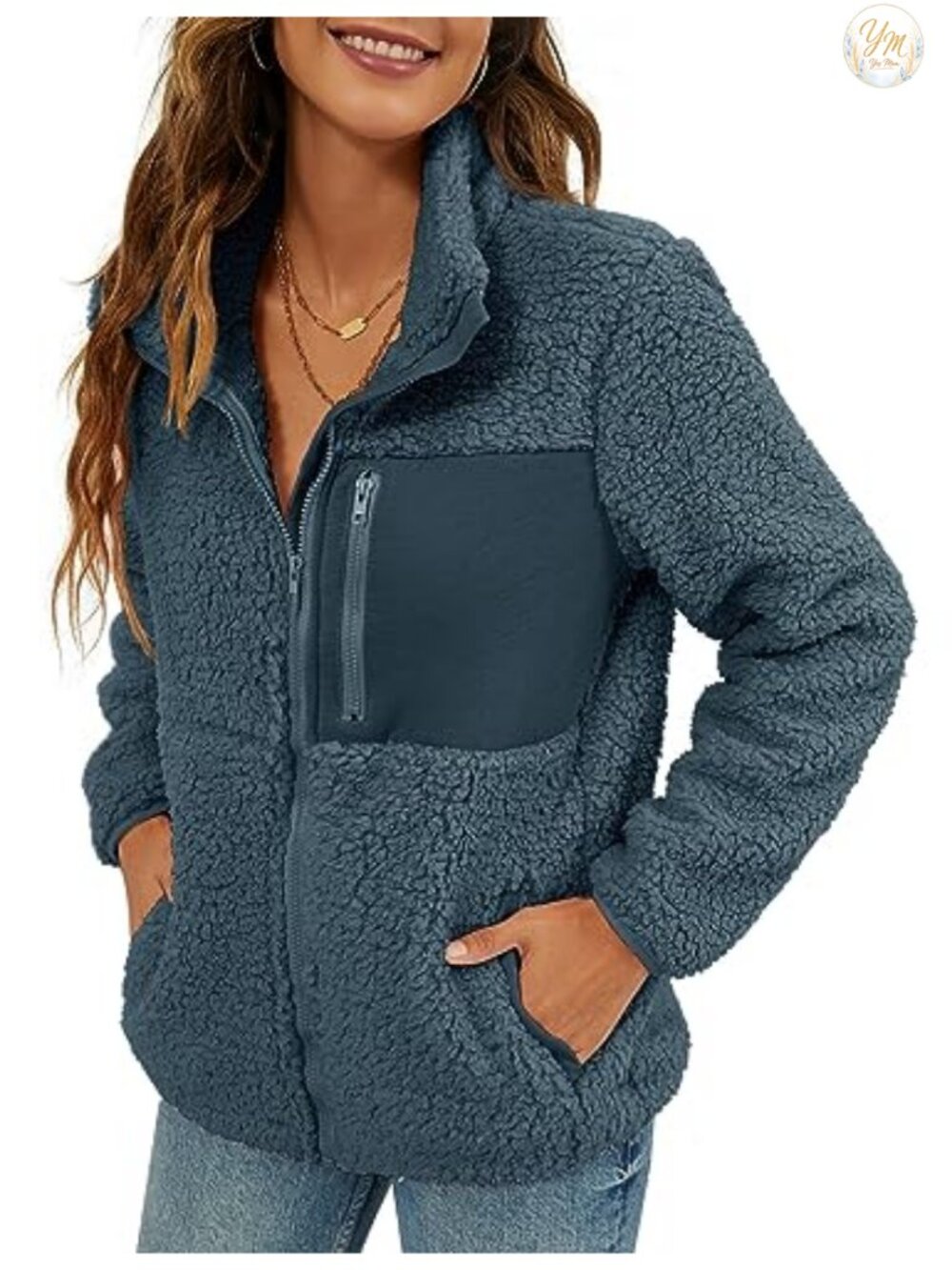 Faux Fur Shaggy Full Zip Jacket Warm Winter Fleece Coat Ladies
